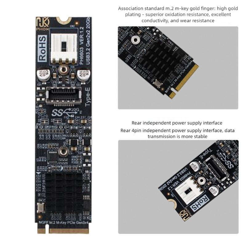 PCIe NVME M.2 Solid Disk Expansion Card Fast Speed Data  Transfer Type E 4Pin Power Support Adapter