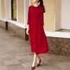 ZANZEA Women Casual Round Neck Solid Color 3/4 Sleeve Midi Dress