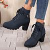 Fashion Women's Casual Block Heel Ankle Boots Lace Up Side Zipper Platform Short Boots Woman 2025 Autumn Comfort Chunky Heel Botas Mujer