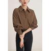 Camisa Feminina Estilo Francês Primavera Outono Nova Marrom Manga Longa Moda Design Top Solto