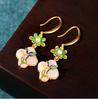 Influencer-Recommended Chinese Enamel Imitation Jade Clover Earrings
