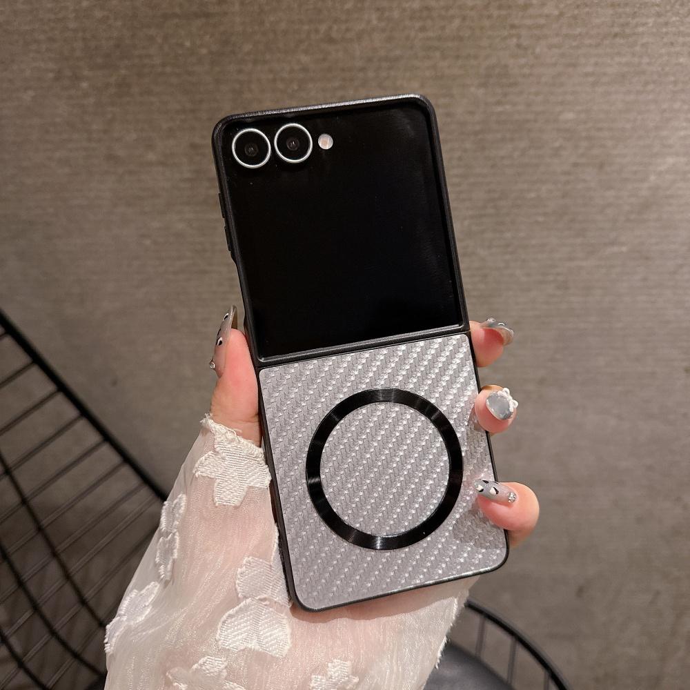 Carbon Fiber Pattern Magnetic Case For Samsung Galaxy ZFlip 7 6 5 4 Z Fold 7 6 5 Wireless Charging Protective Phone Cover