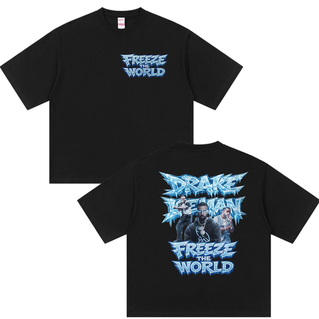 Rapper Drake Iceman Freeze The World Album Graphic Shirts Men's Retro Fashion Cotton Short Sleeve T-shirt