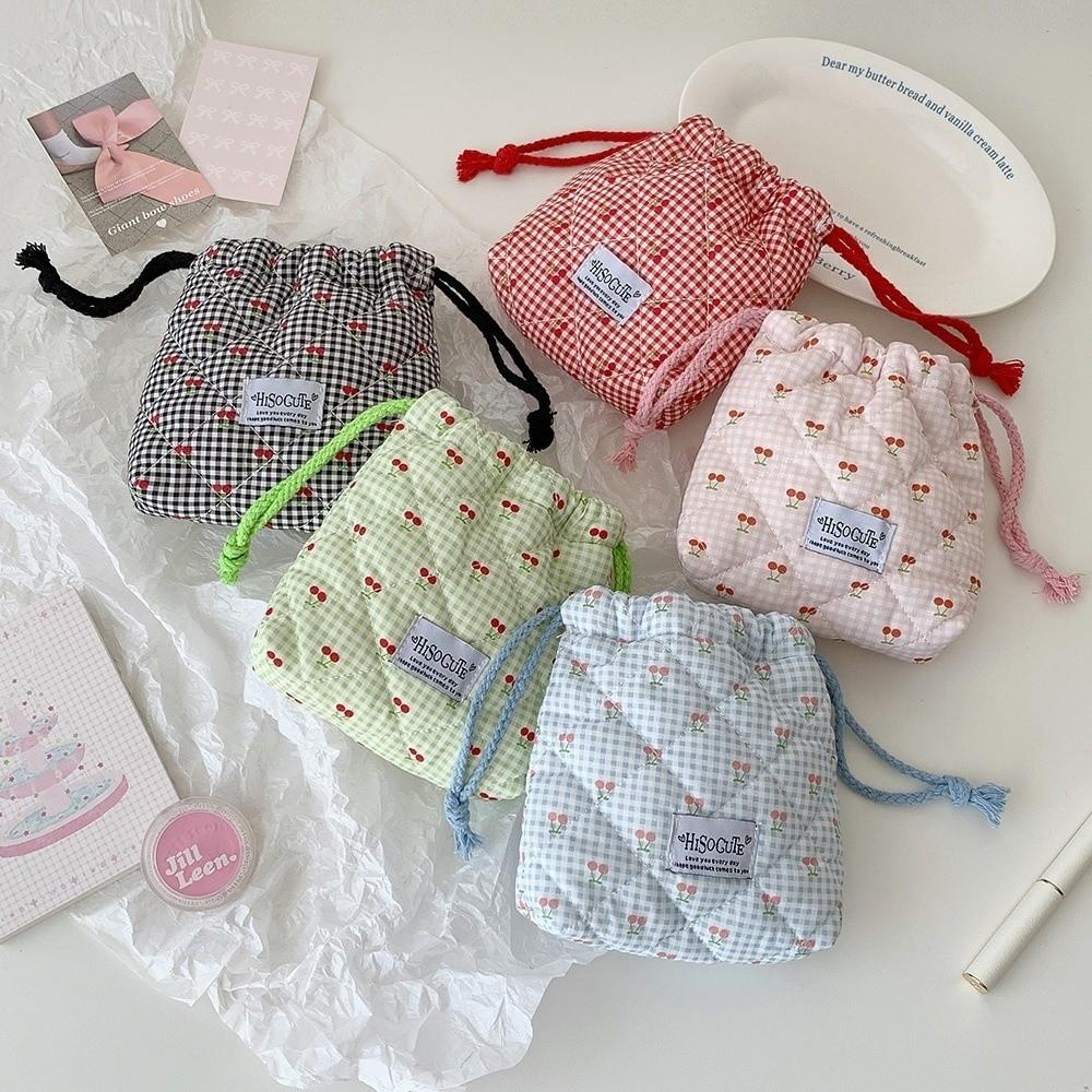Tragbare Kirsch-Kordelzugtasche Mehrzweck-Großraum-Make-up-Lippenstift-Aufbewahrungstasche Kosmetiktasche