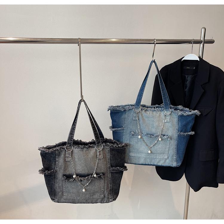 Gradient Large-Capacity Denim Tote Bag - Versatile Commuter Shoulder Bag
