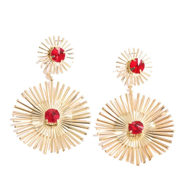 Fashionable Design Emerald Earrings, High-end Geometric Round Radial Earrings