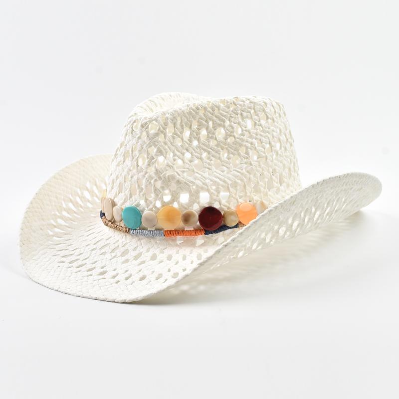 Летняя западная ковбойская соломенная шляпа для женщин, богемная, для путешествий, пляжная, солнцезащитная, сомбреро для женщин One Size белый