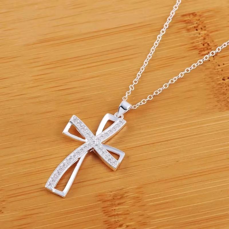 925 Sterling Silber 18 Zoll Kette Kreuz AAAAA Zirkon Anhänger Halskette für Frau Mode Hochzeit Party Charme Schmuck