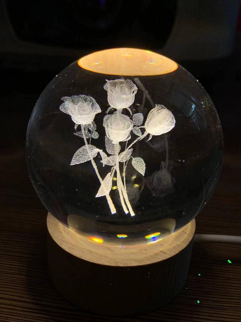 3D Crystal Ball Light Solar System Planet Pattern Crystal Ball Round Wooden Base Night Light for Kids Bedroom Table Desk Decor