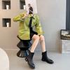 Short boots women's low tube round head British style small man thin women's boots autumn and winter new leather flat boots