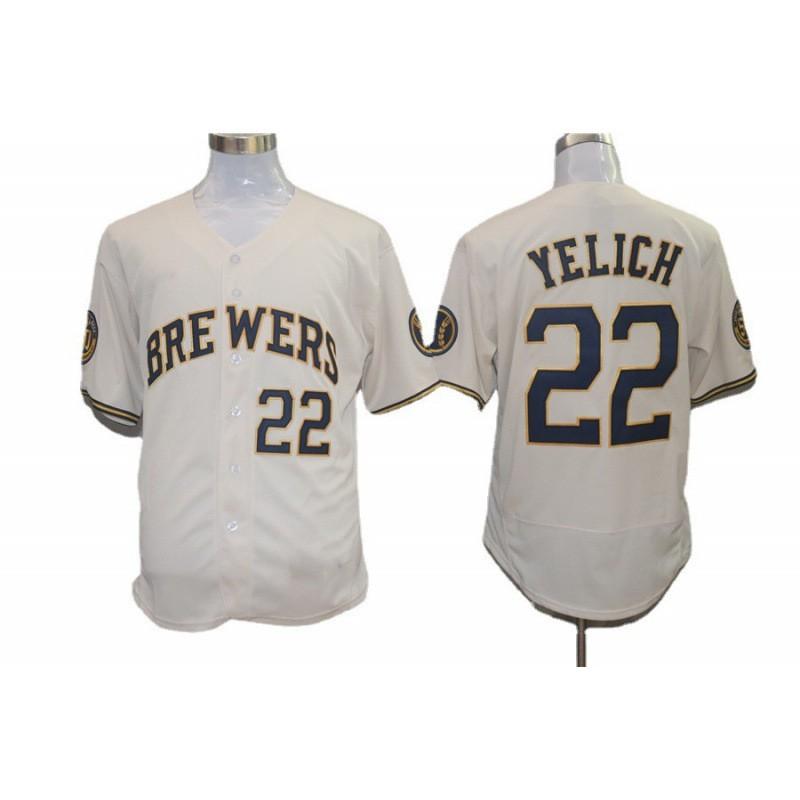 Herren Milwaukee Brewers 22 Baseball T-Shirt Gestreiftes Sport T-Shirt Unisex Fan Bekleidung