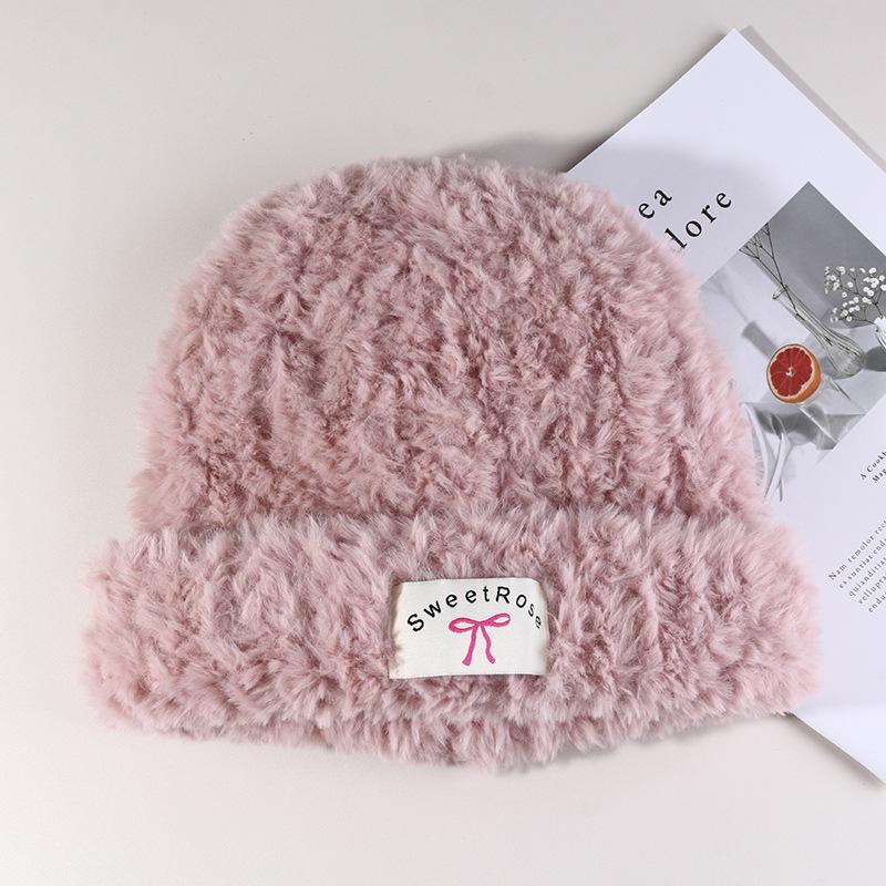 Women's Warm Autumn and Winter Knitted Hat Bow Korean Warm Plush Ear Protection Head Hat