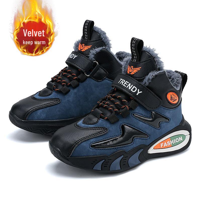 Boys' Winter 2025 New Arrival: Warm Cotton Sports Running Shoes with Double Thickened Plus Velvet for Medium and Large Children.