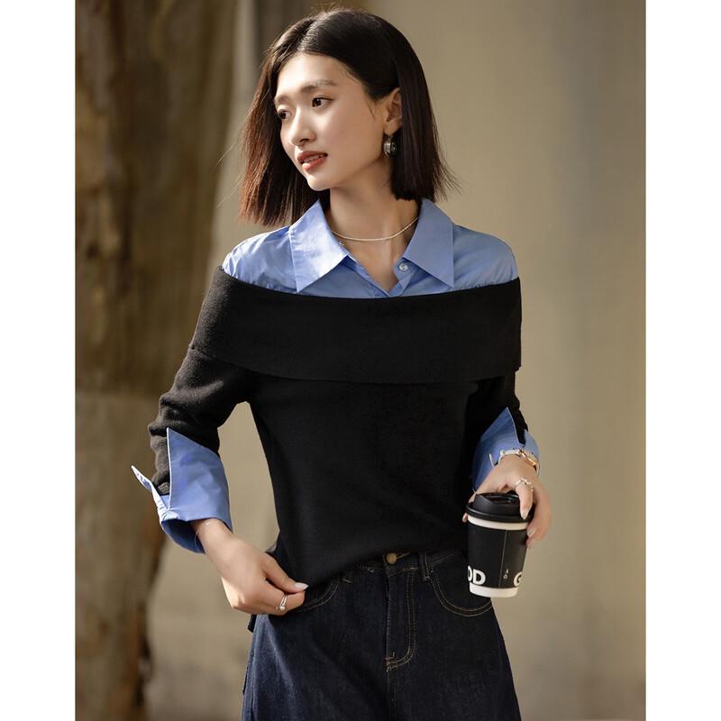 Demana Damen Wollmischung Color-Block Rollkragen Strickpullover