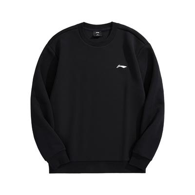 Li Ning Логотип Візерунок Круглий виріз Фліс Опущені плечі Вільний Пуловер Толстовка Чоловіча толстовка Чорний AWDUH59-1