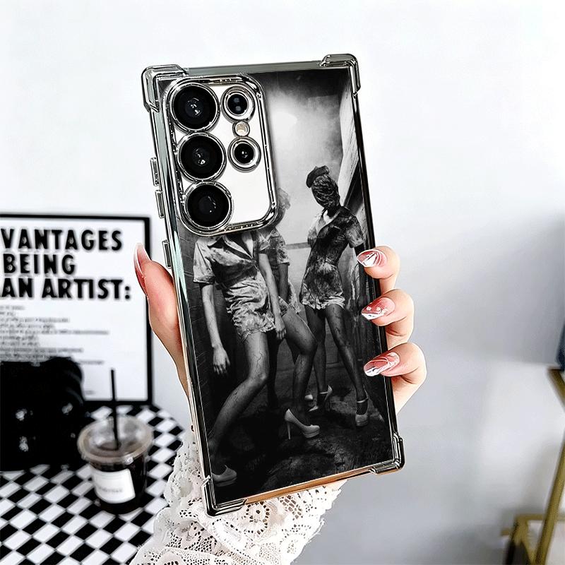 

Silent Hill Horror Theme Plating Phone Case For Samsung Galaxy S24 S25 FE S26 Edge S23 Ultra S22 S21 Plus S20 Anti-Fall Airabag Samsung S26 Edge