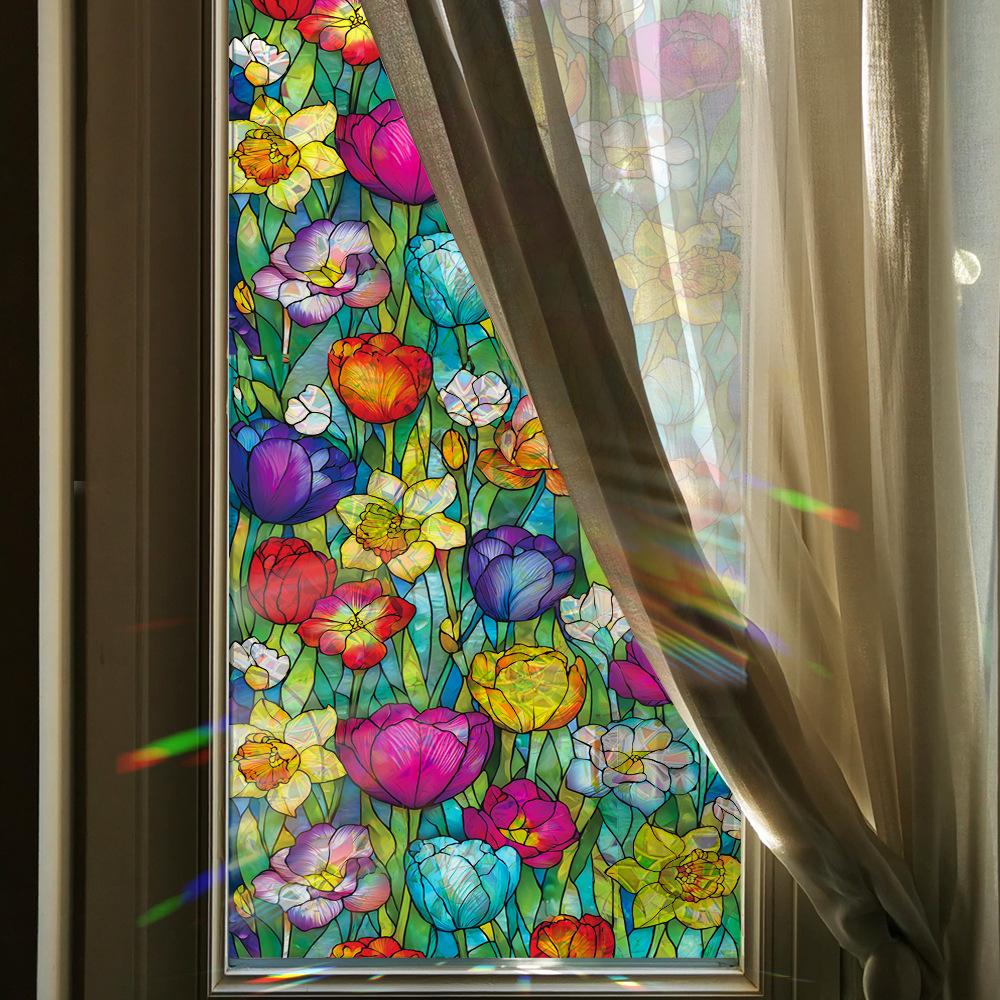 Vibrant Multicoloured Floral Home Decor Glass Window Laser-Cut Electrostatic Adhesive Decals