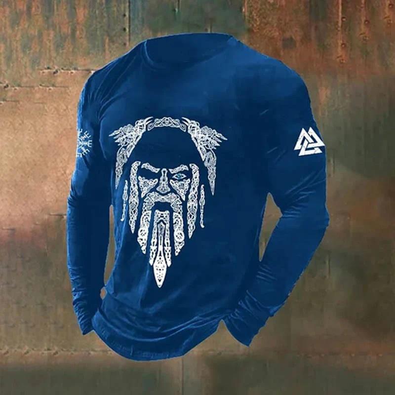 Men's Retro Viking Celtic Tree of Life 3D Printed Casual T-shirts Round Neck Fashionable Long Sleeved Men's Plus Size T-shirts