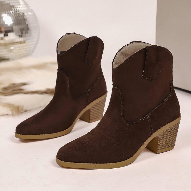 Cross-border Large-size New European Beautiful Women's Boots Retro Pointed Low Tube Matte Suede Viscose Shoes Martin Boots