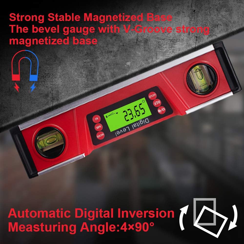 Digital Level and Protractor, 10 Inch IP54 Protected Electronic Bubble Inclinometer Angle Finder Gauge with Large LED Backlight Display & Magnetized