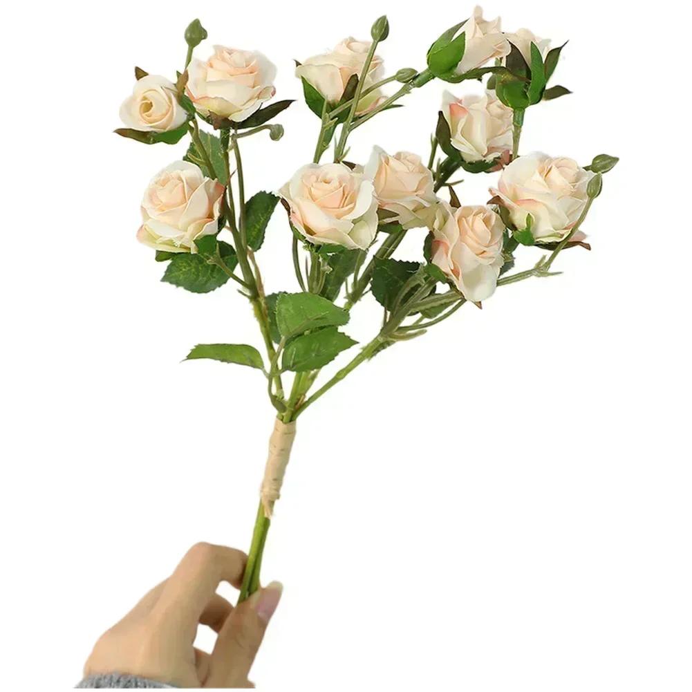 Artificial Silk Rose Bouquet for DIY Floral Crafts For Wedding Decoration and Photography Props with Flexible Stems