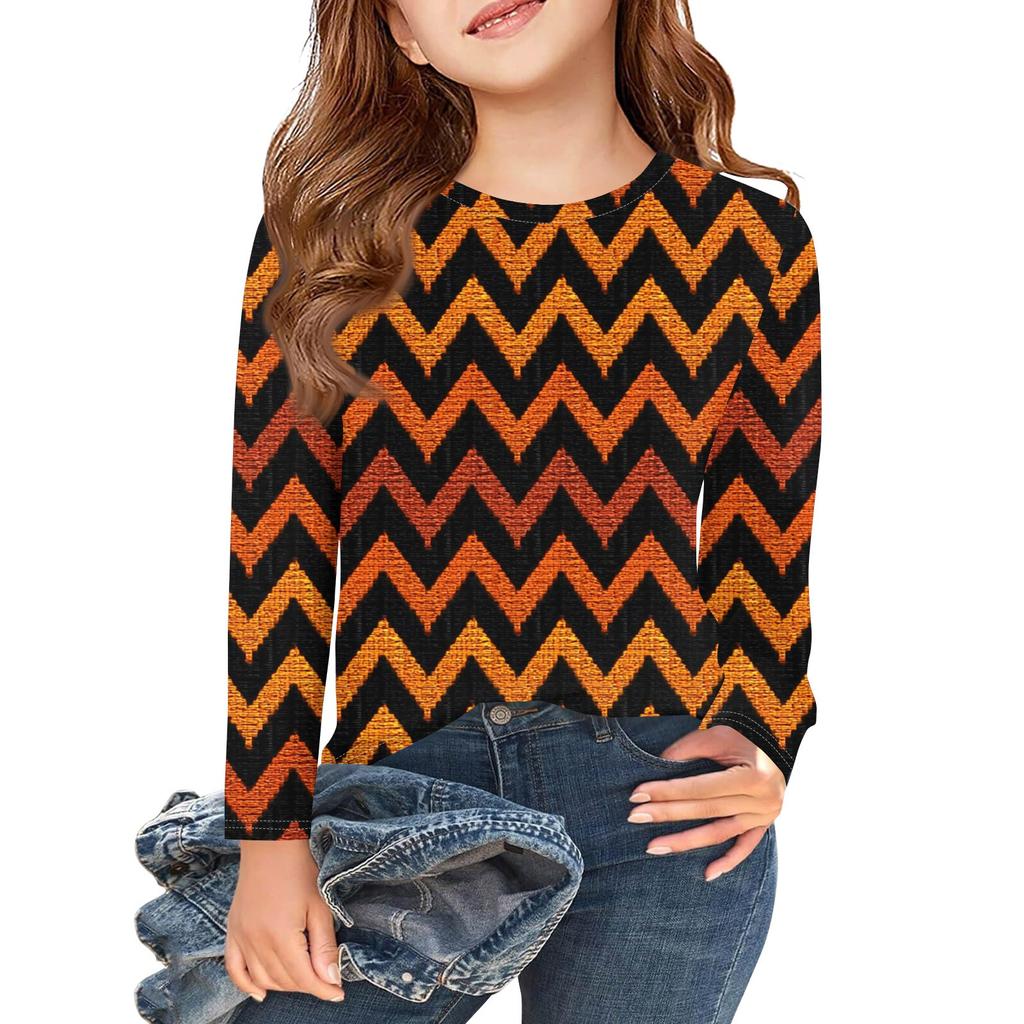 Girls Long Sleeve T Shirts Kids Fall Tops Crewneck Halloween Printed Basic Tees 3-9Y