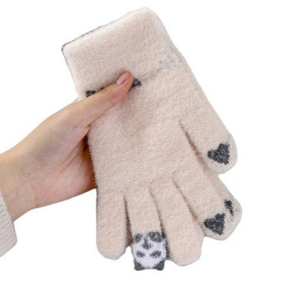 Women's Winter Touchscreen Wool Gloves - Thick Velvet, Warm & Cute Cycling Five-Finger Cold-Proof Design