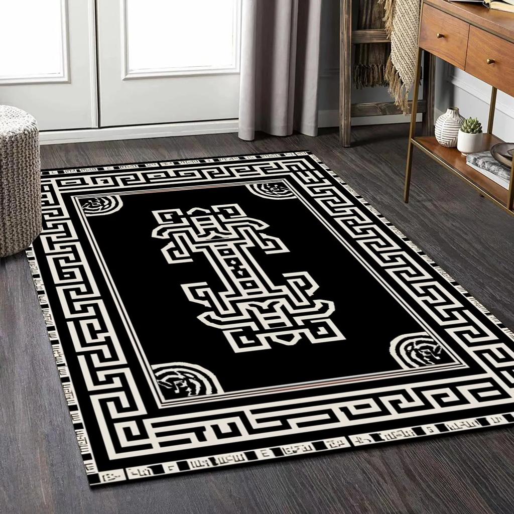 Luxury Carpet for Living Room Modern Black White Geometric Non-slip Lounge Soft Rugs Decoration Home Bedroom Floor Door Mat