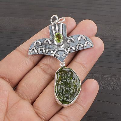 Natürlicher Moldavit Edelstein 925 Sterling Silber Schmuck Designer Anhänger 2,64" AJP-2339