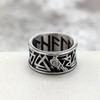 Vintage Stainless Steel Men's Ring Viking Runes Raven Design Personalized Band