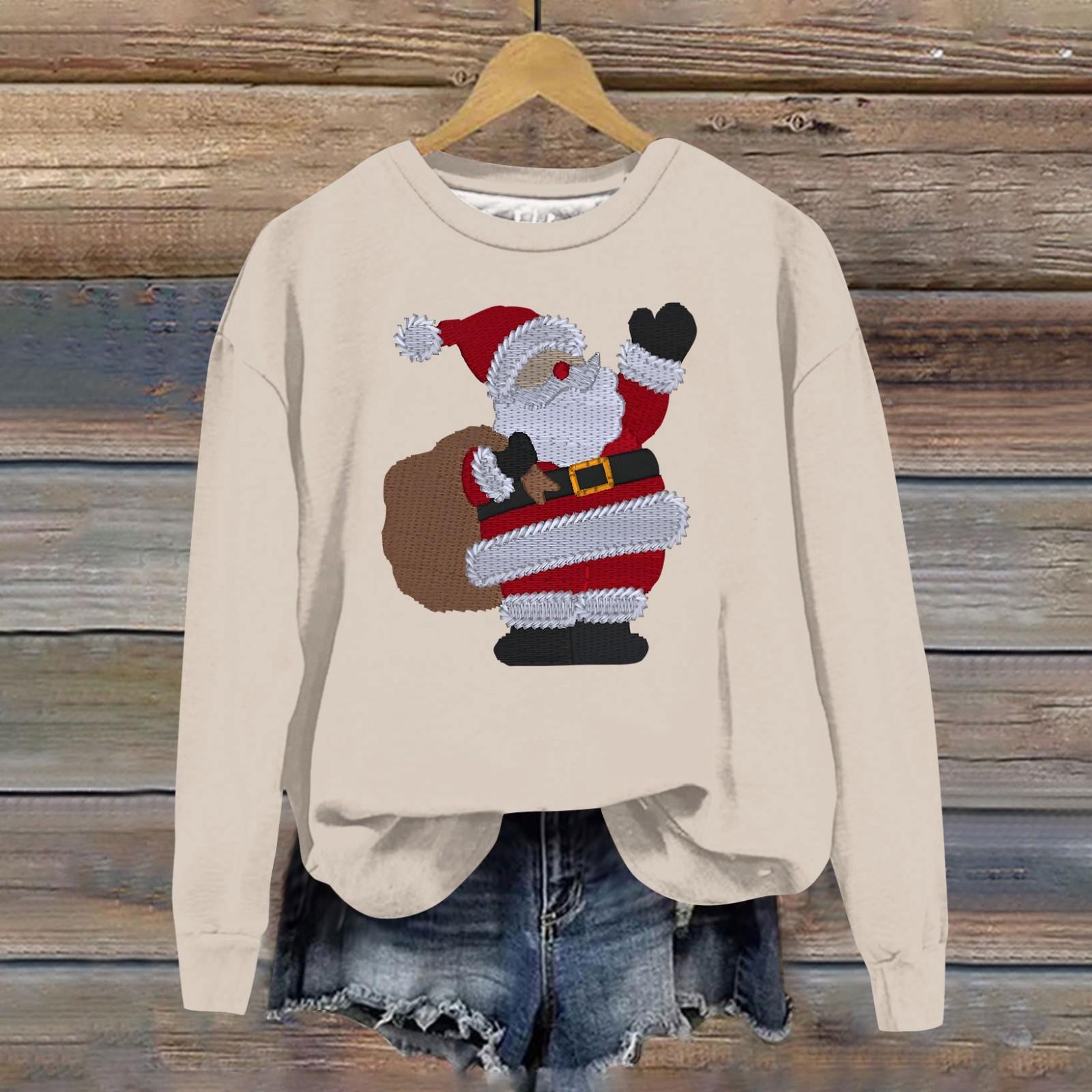 

Женская модная рождественская свободная толстовка с длинным рукавом и круглым вырезом с мелким принтом L хаки