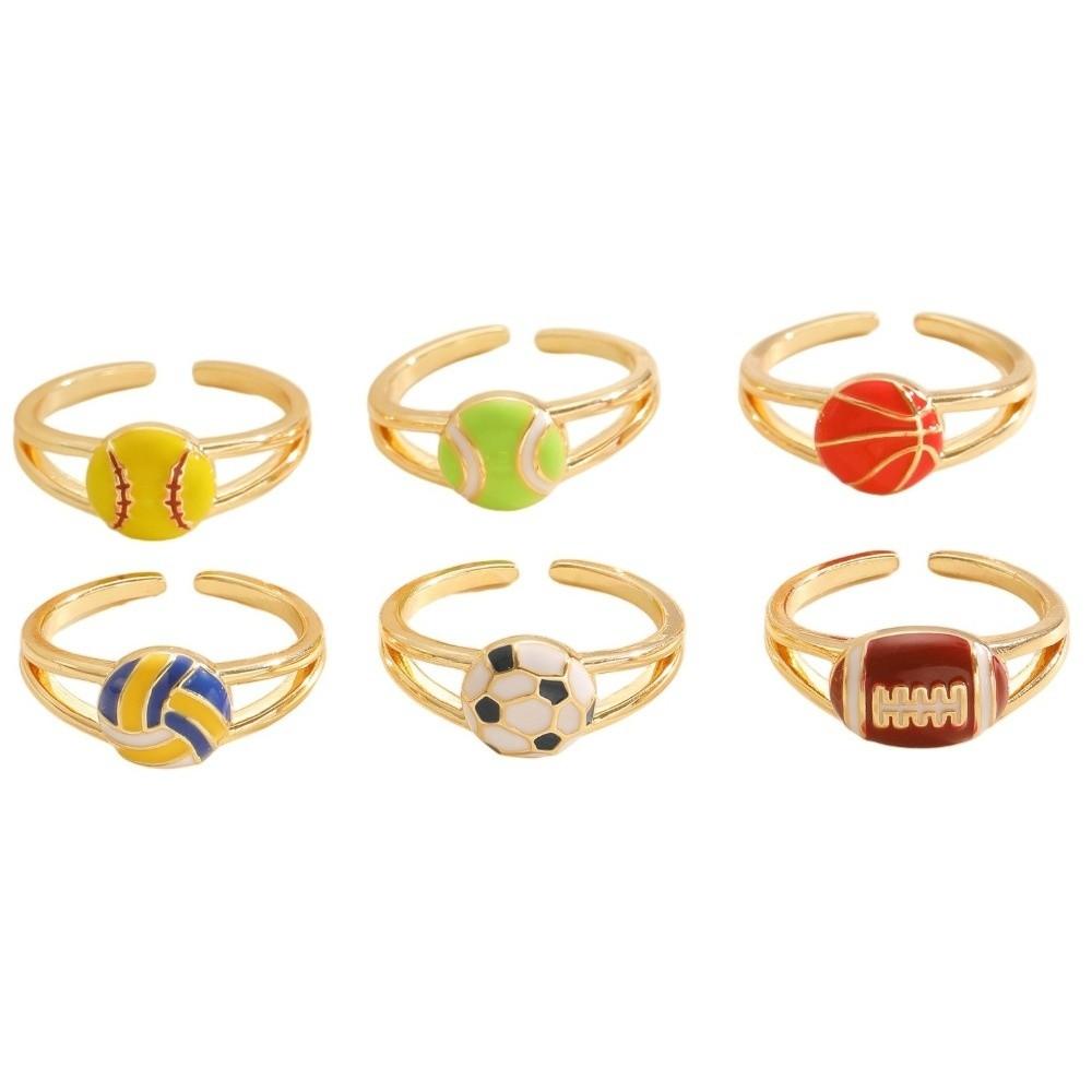 Colourful Adjustable Finger Ring Copper Sports Balls Shaped Open Rings Football Ear Clips Holiday