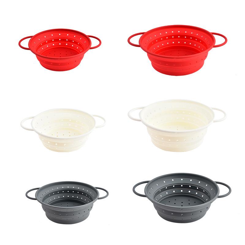 High-Temperature Resistant Silicone Foldable Kitchen Draining Basket for Washing Fruits and Vegetables