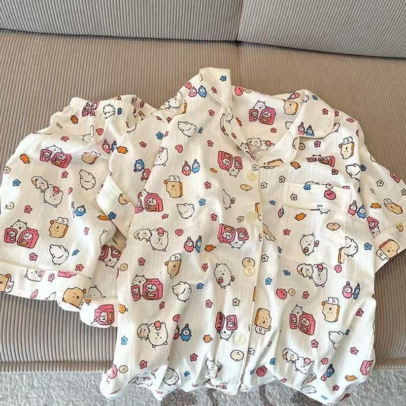 

Fashion selection exquisite and cute toast self-deprecating bear pajamas women s summer short-sleeved shorts loungewear suit can be worn outside s [recommended weight 40-47.5kg ]