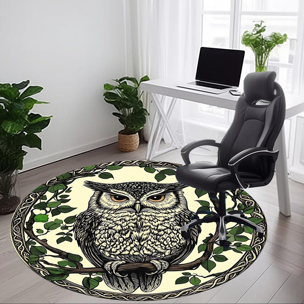 1pc Owl Illustration Chair Carpet for Office, Round Non-Slip Durable Large Size Office Carpet, Suitable for Office, Beautiful Decoration