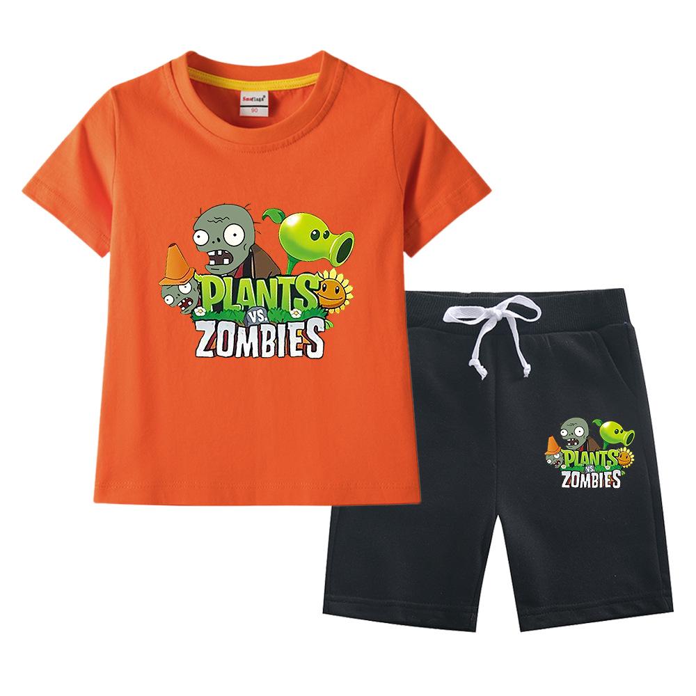 Plants Vs. Zombies Boys' Summer Set: Kids' Thin Short Sleeve T-shirt & Shorts Two-Piece Set