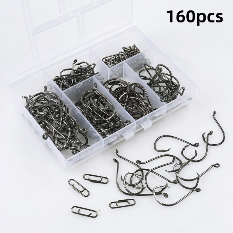 160pcs Barbed Fish Hook With Eye Metal Eyed Sea Fish Hook for Metal Fishing Tackle Rustproof Single Hook Enduring