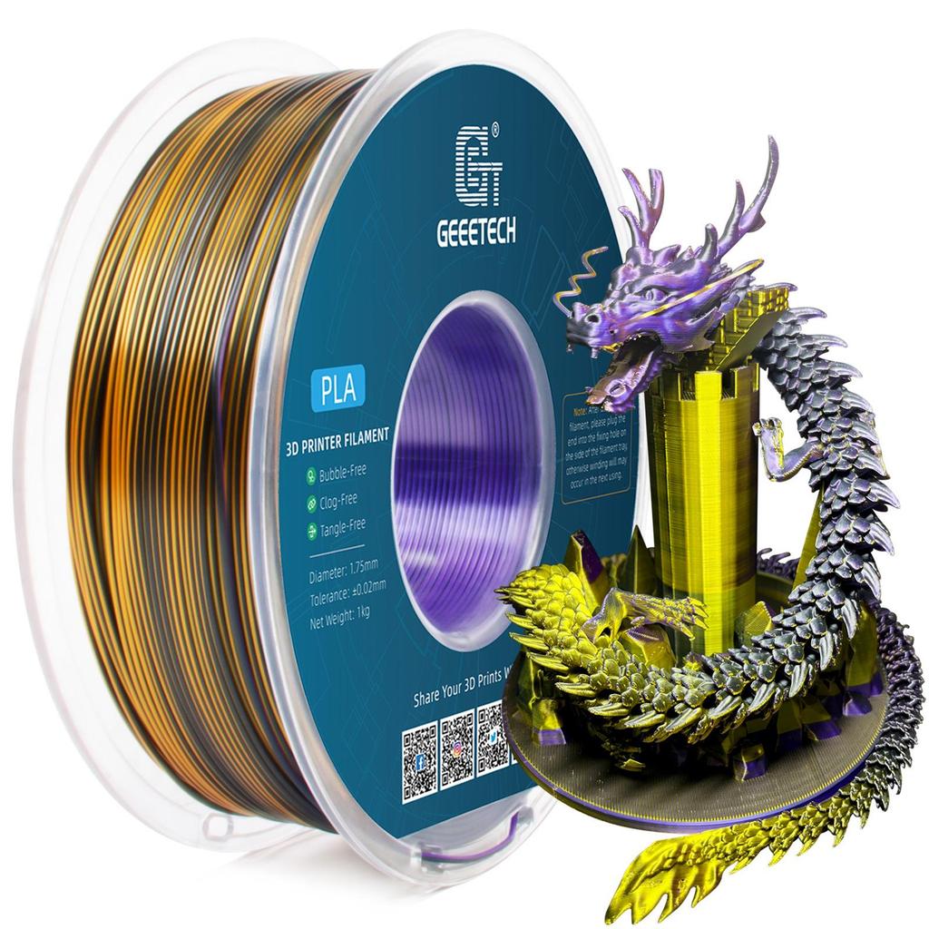 Filamento PLA Multicor com Aspecto de Seda para Impressora 3D (Duas/Três Cores, 1,75mm)