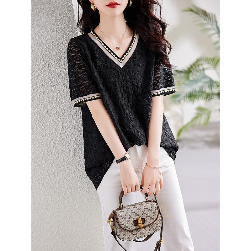 

YYFS женские модные повседневные летние весенние блузки и рубашки с короткими рукавами и v-образным вырезом XXL