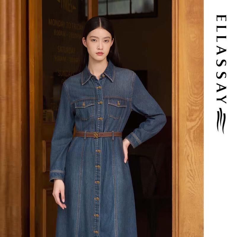 

ELLASSAY Women s Simple Denim Long-Sleeve Dress S