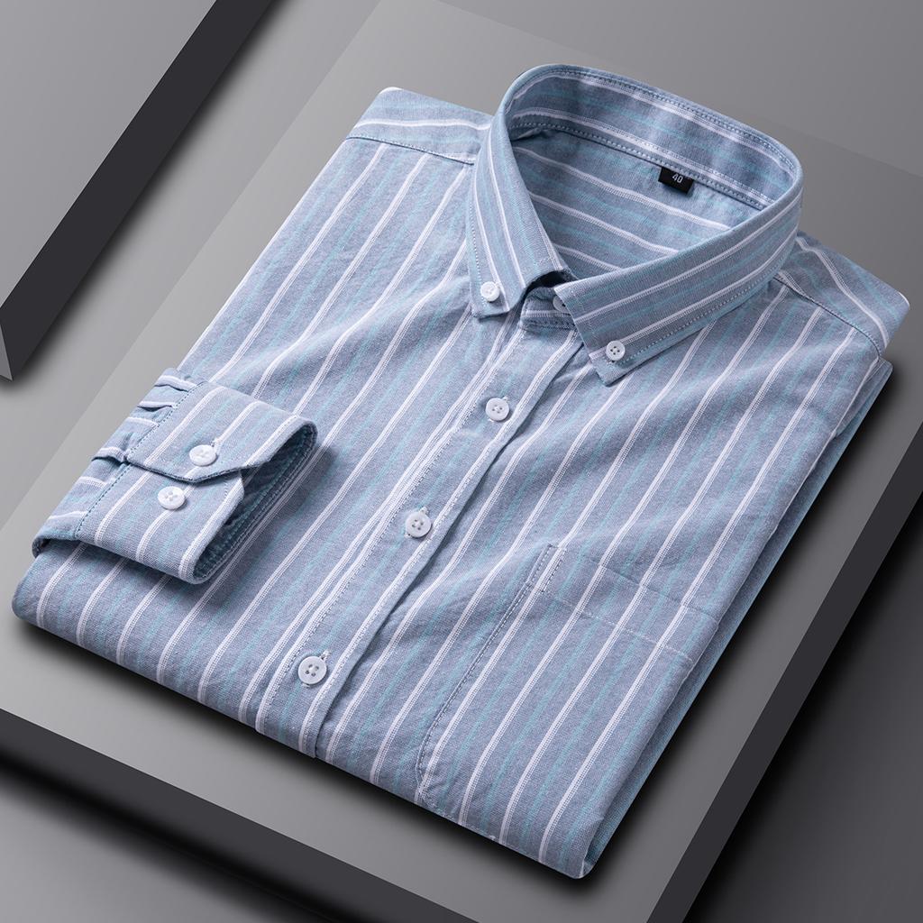 High Quality 100% Cotton Men's Shirts Long Sleeve Slim Fit Business Formal Striped Shirt Social Male Clothing Plus Size 5XL 6XL