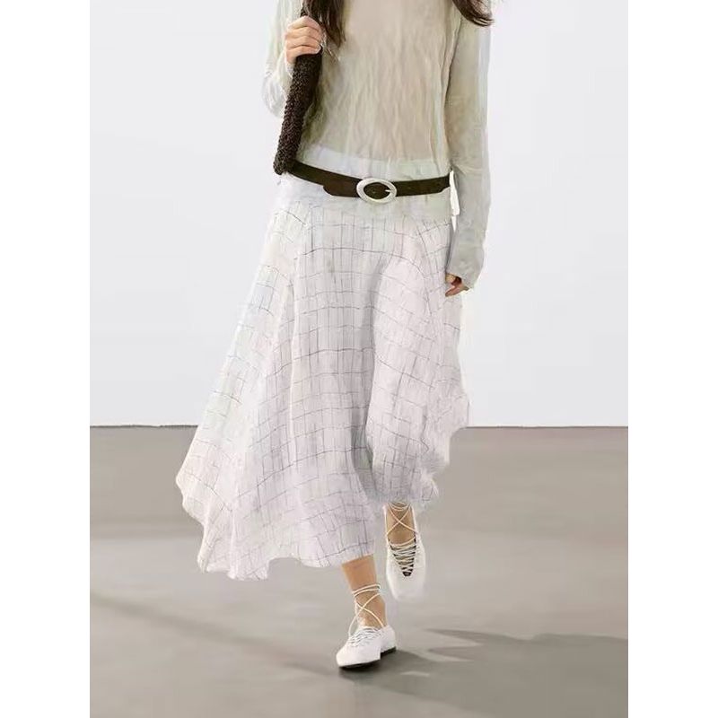 MD Women Clothes Art Department Design Sense Summer Irregular Skirt Drape Plaid Skirt 05206865251