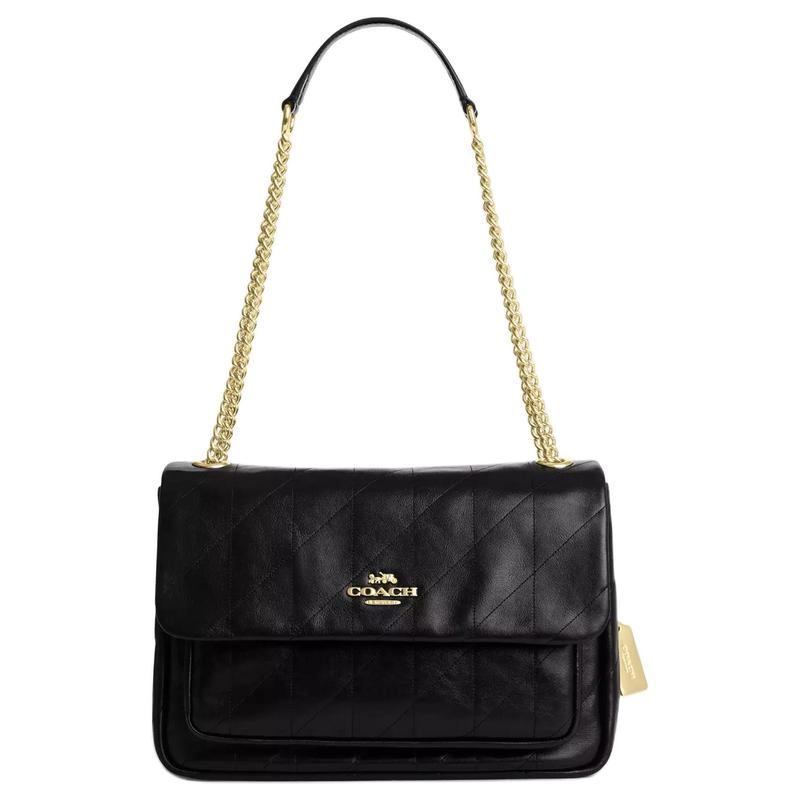 

COACH Crossbody Elodie 29 Gold Logo Leather Crossbody Shoulder Bag Large Women s Black чорний