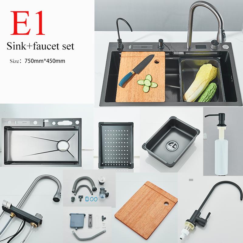 

Раковина для кухни из нержавеющей стали с водопадом, цифровым дисплеем, большой одинарной чашей, мойка для посуды, мойка с многофункциональным сенсорным водопадом