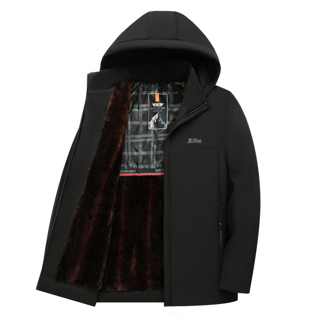 Men's Winter Cotton Jacket with Detachable Hood, Cold-proof and Warm Outerwear for Middle-aged and Elderly, Plus Velvet Lining.