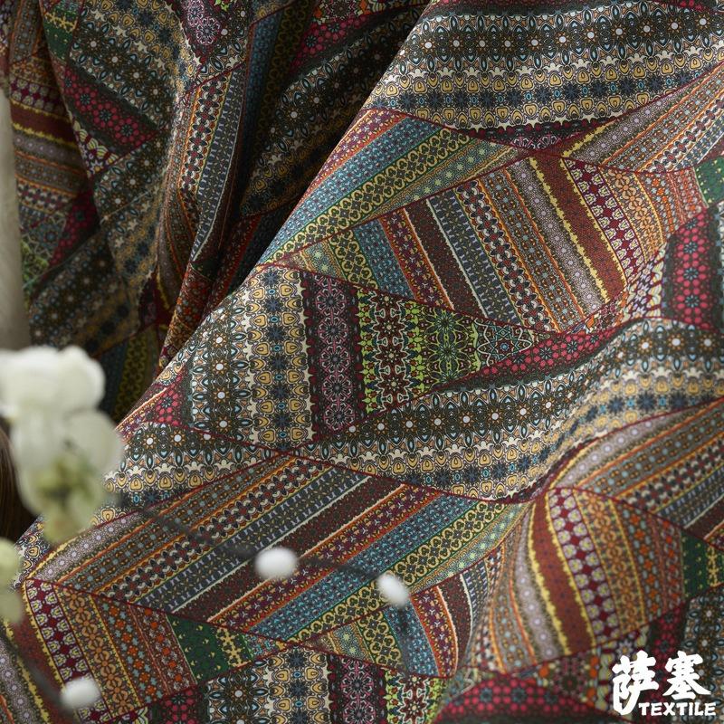 

Pure Cotton Printed Plain Weave Fabric Ethnic Style Simia Fabric DIY Dress Coat Decorative Fabric Throw Pillow Bar Tablecloth 100X145CM