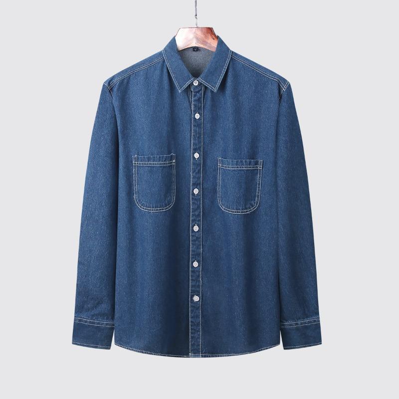 Men's Casual Denim Shirt Long Sleeve Button Down Shirt with Chest Pocket