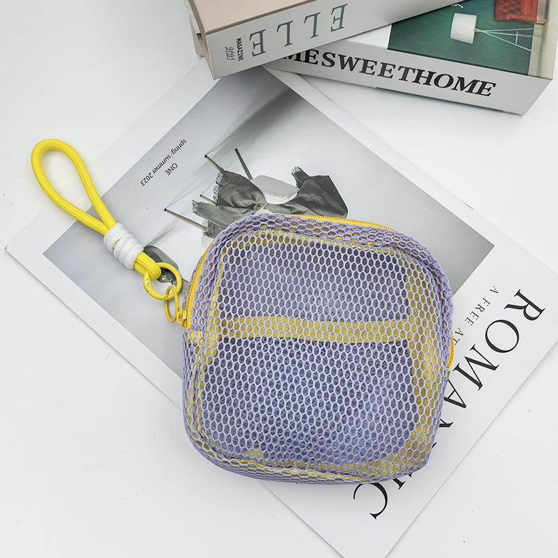 Square Mesh Cosmetic Bag Beach Bag with Zipper Colorful Makeup Bags for Women Cute Student Pencil Case Cosmetic Pouch