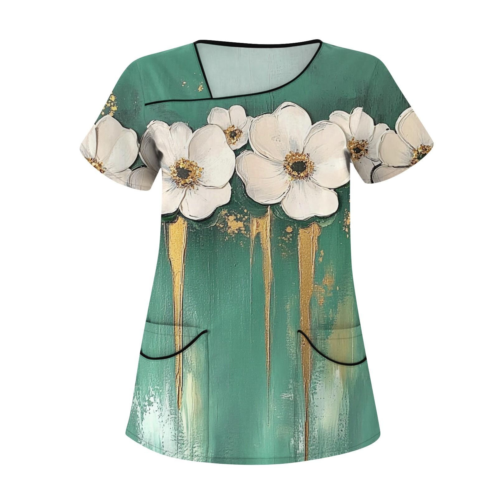 

Женская мода цветочный принт короткий рукав комбинезон с карманами топы одежда M