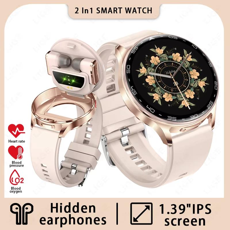 Smart Watch with Earbuds 1.39 Inch Fitness Watch 2 In 1 Calories Sleep Monitor Heart Rate Blood Pressure Monitor Bluetooth Watch